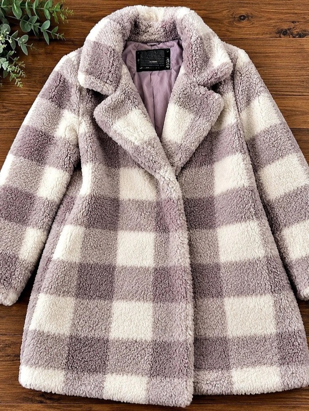 Steve Madden Checkered Teddy Jacket in Grey & White Like